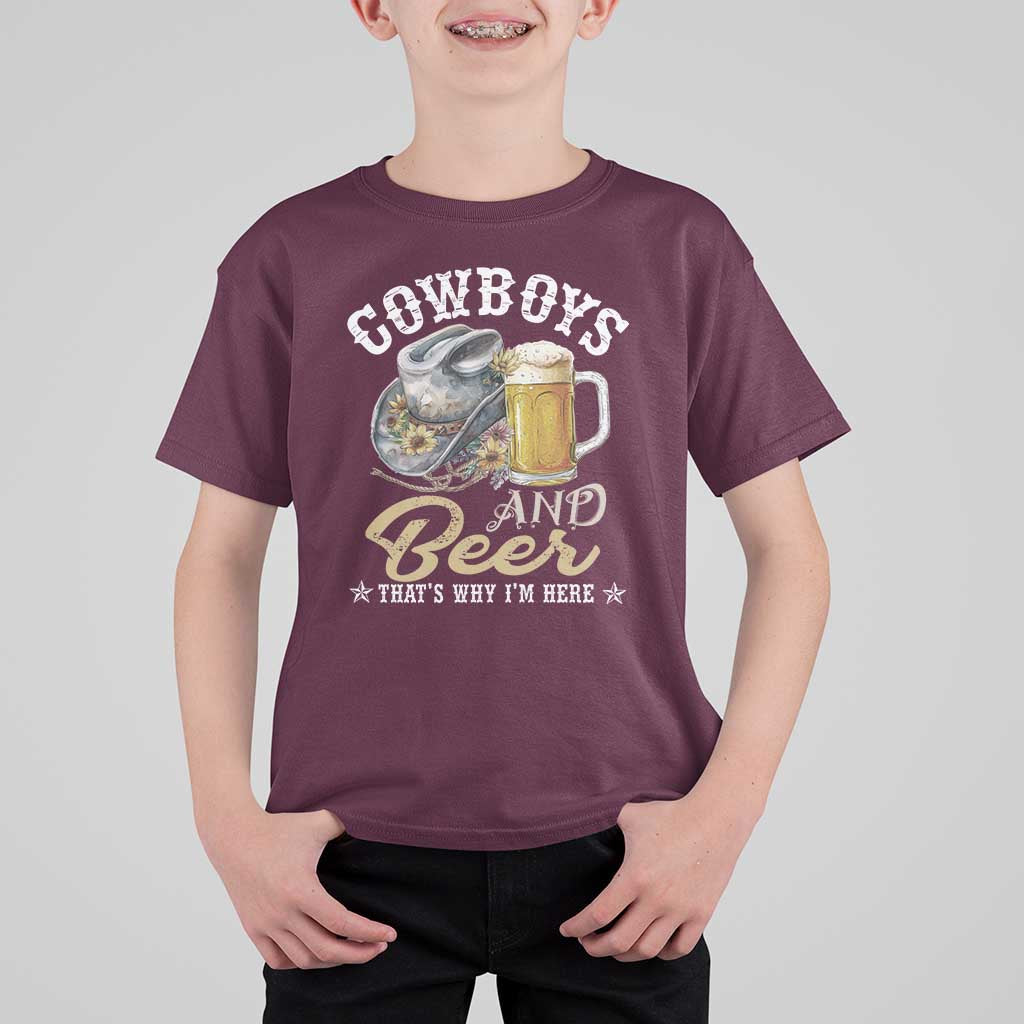 Western T Shirt For Kid Cowboys And Beer That's Why I'm Here Funny Saying - Wonder Print Shop