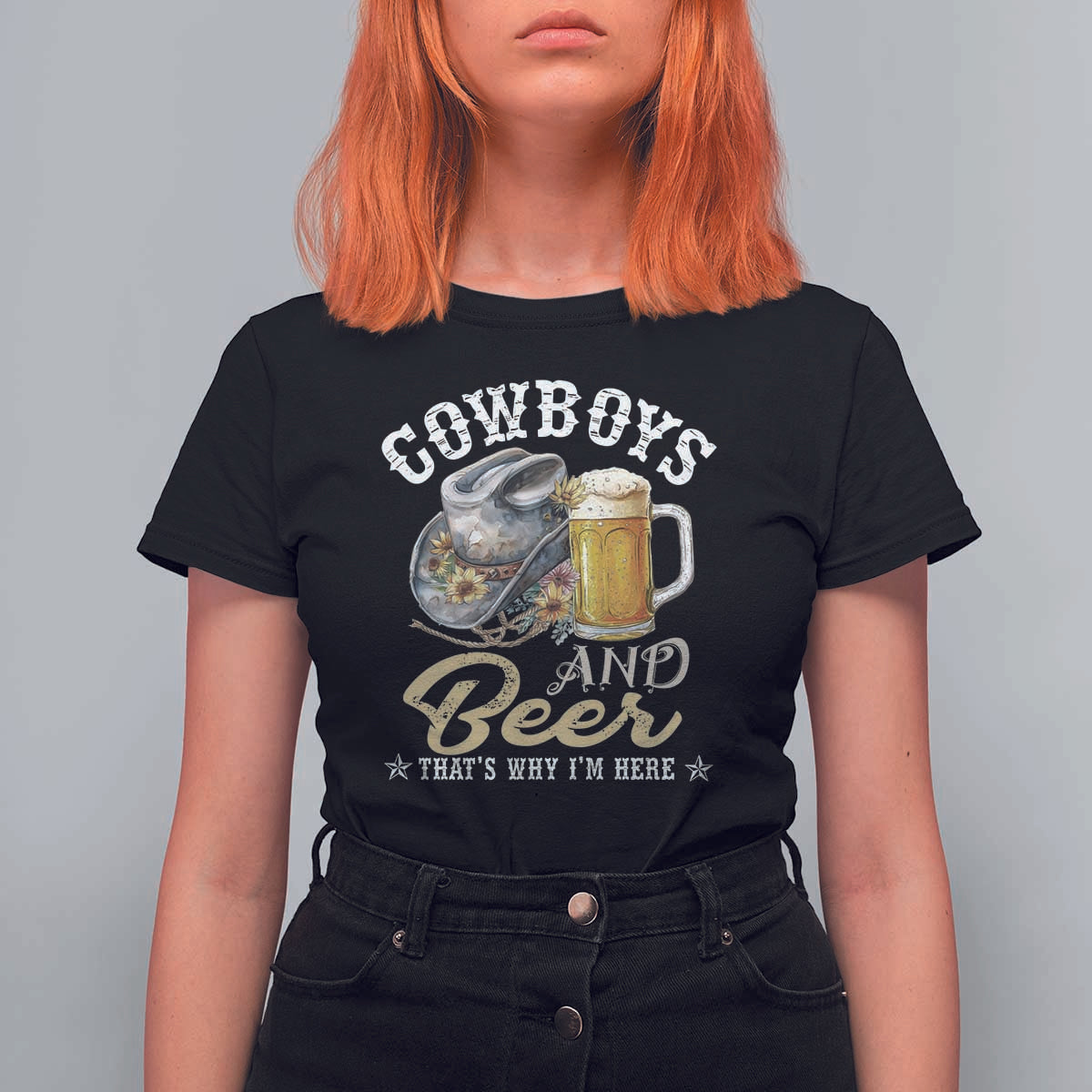 Western T Shirt For Women Cowboys And Beer That's Why I'm Here Funny Saying - Wonder Print Shop
