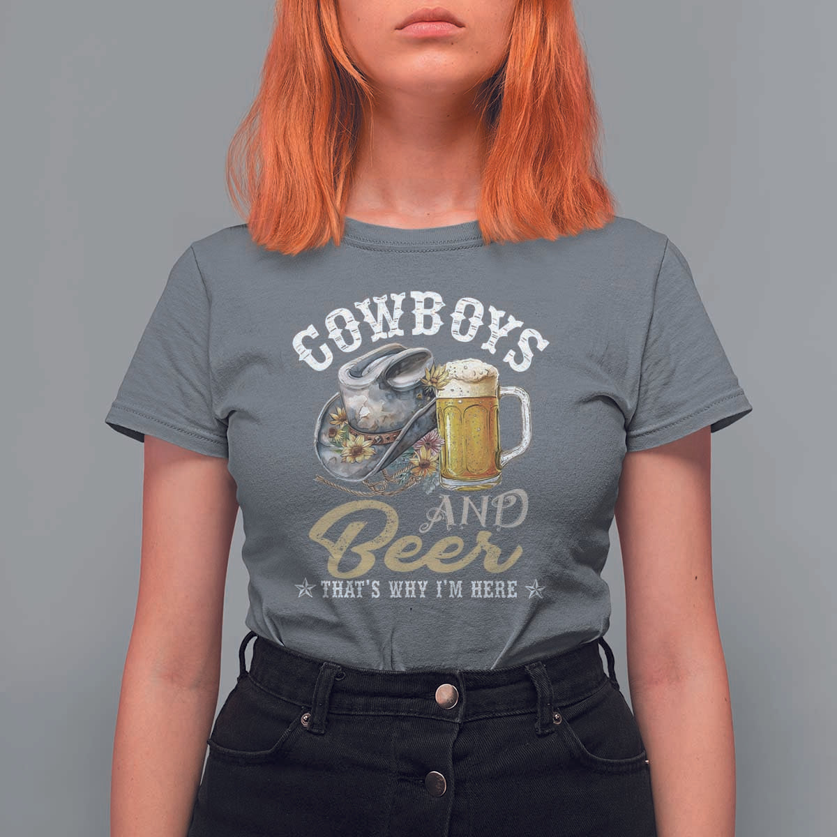 Western T Shirt For Women Cowboys And Beer That's Why I'm Here Funny Saying - Wonder Print Shop