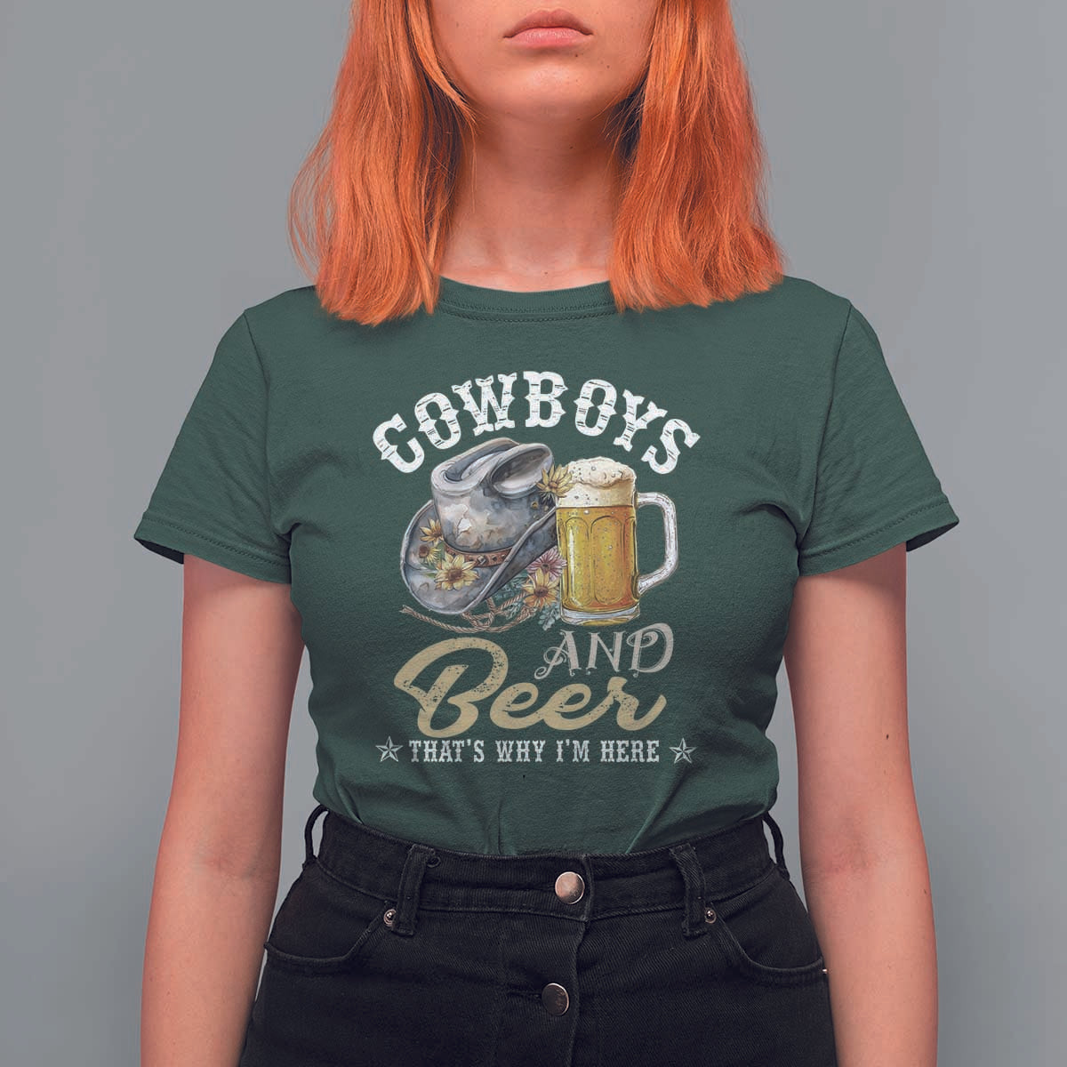 Western T Shirt For Women Cowboys And Beer That's Why I'm Here Funny Saying - Wonder Print Shop