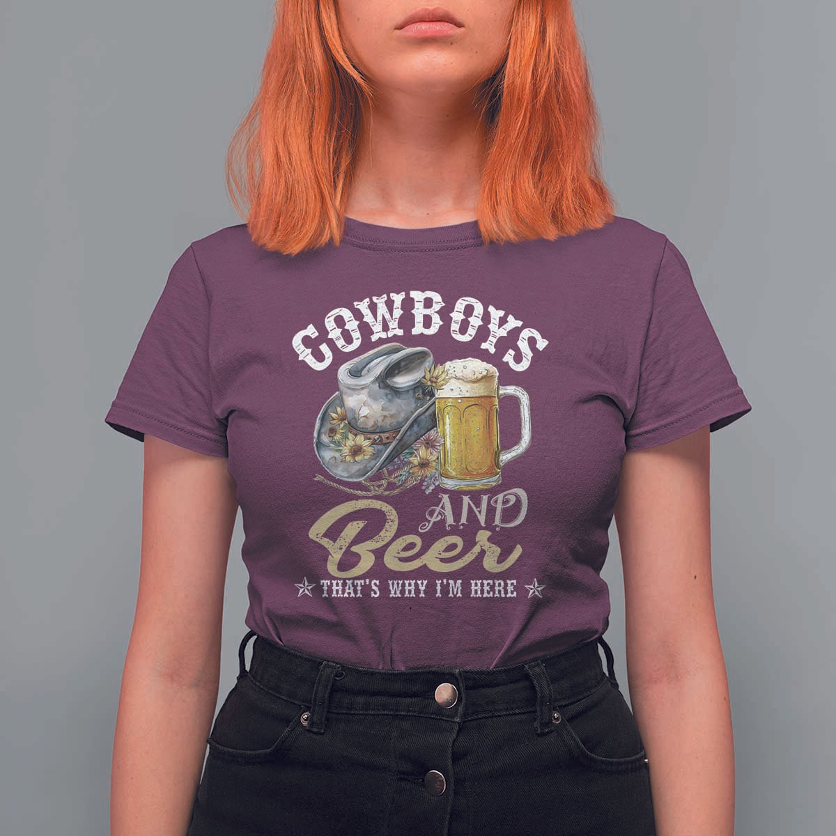 Western T Shirt For Women Cowboys And Beer That's Why I'm Here Funny Saying - Wonder Print Shop