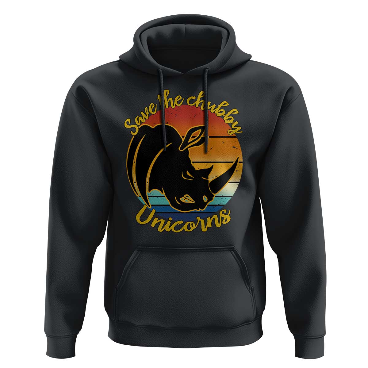 Funny Rhino Hoodie Save The Chubby Unicorns Vintage Retro Animal Rights - Wonder Print Shop