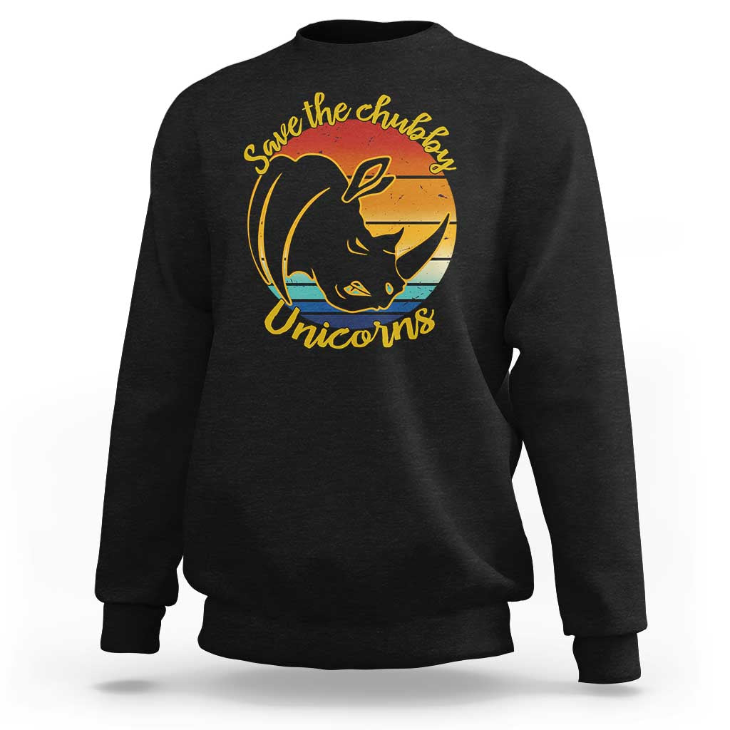 Funny Rhino Sweatshirt Save The Chubby Unicorns Vintage Retro Animal Rights - Wonder Print Shop