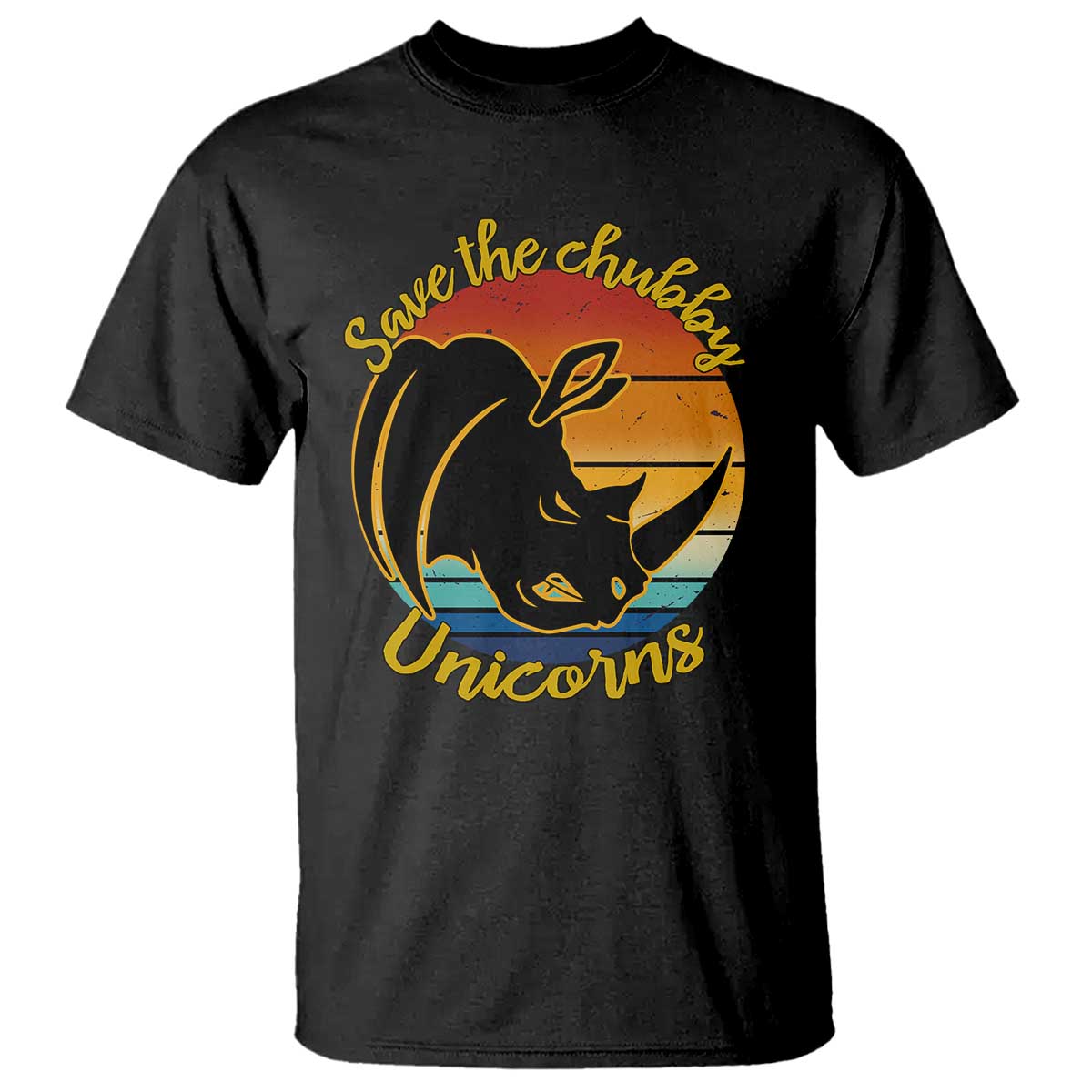 Funny Rhino T Shirt Save The Chubby Unicorns Vintage Retro Animal Rights - Wonder Print Shop