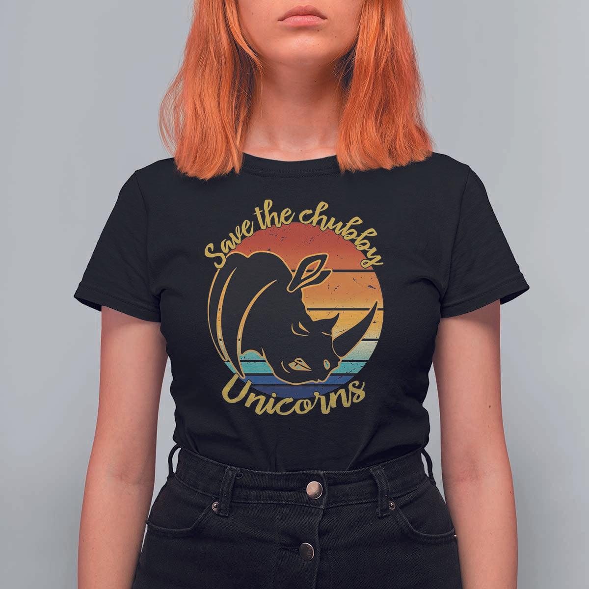 Funny Rhino T Shirt For Women Save The Chubby Unicorns Vintage Retro Animal Rights - Wonder Print Shop