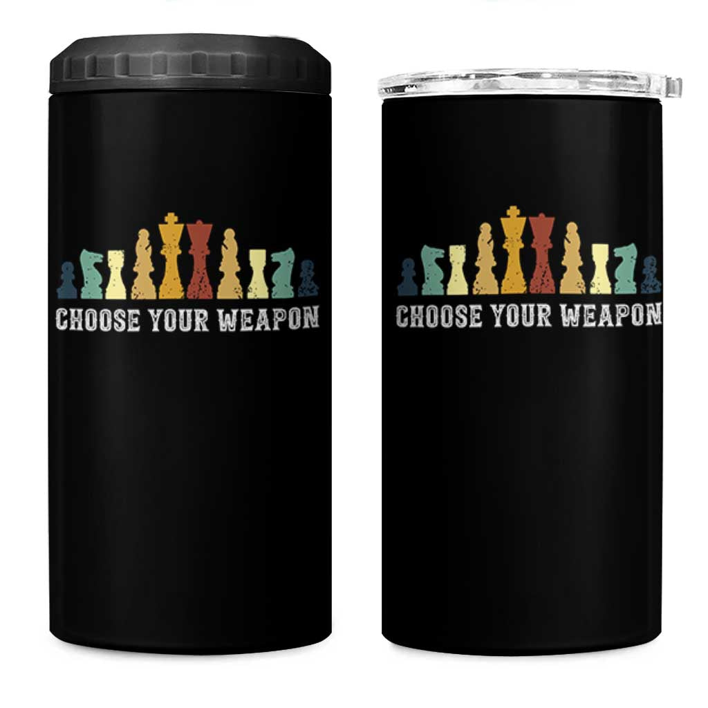 Chess Lover 4 in 1 Can Cooler Tumbler Choose Your Weapon Retro Vintage
