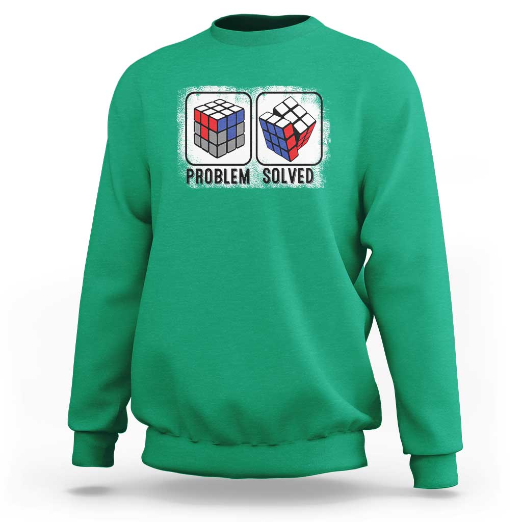 Competitive Puzzle Cube Rubik Sweatshirt Problem Solved Vintage Speed Cubing - Wonder Print Shop