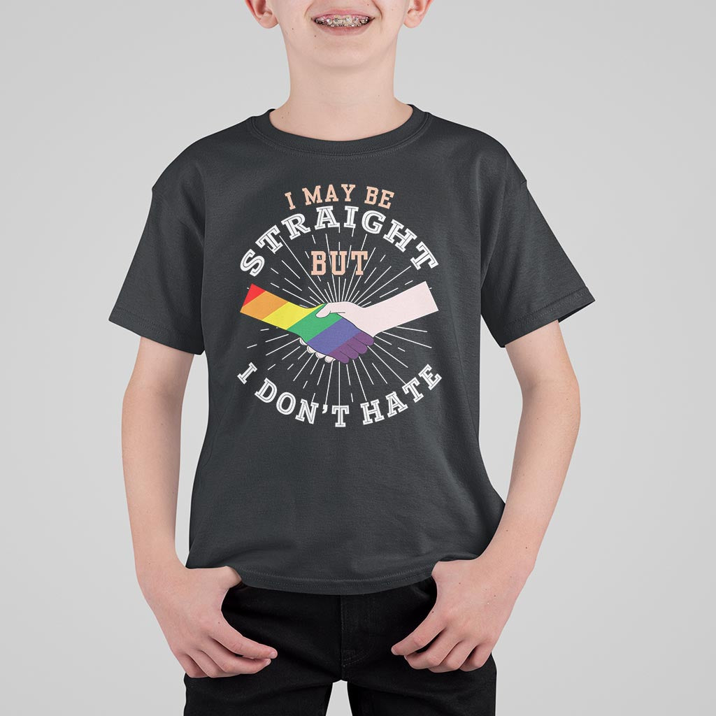 LGBT Gay Pride T Shirt For Kid I May Be Straight But I Don't Hate Rainbow Flag Hand - Wonder Print Shop