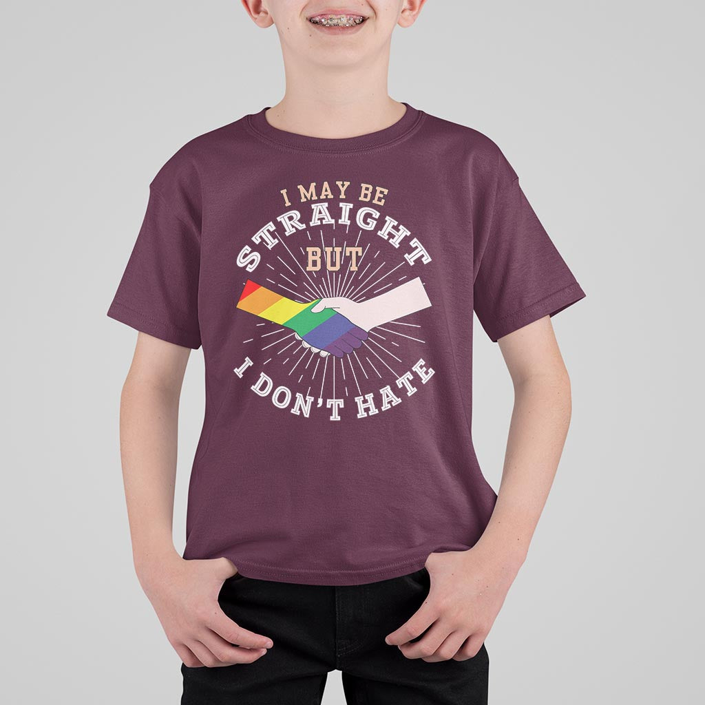 LGBT Gay Pride T Shirt For Kid I May Be Straight But I Don't Hate Rainbow Flag Hand - Wonder Print Shop