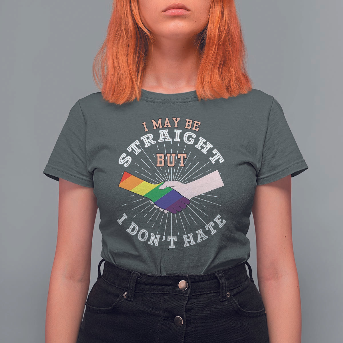 LGBT Gay Pride T Shirt For Women I May Be Straight But I Don't Hate Rainbow Flag Hand - Wonder Print Shop