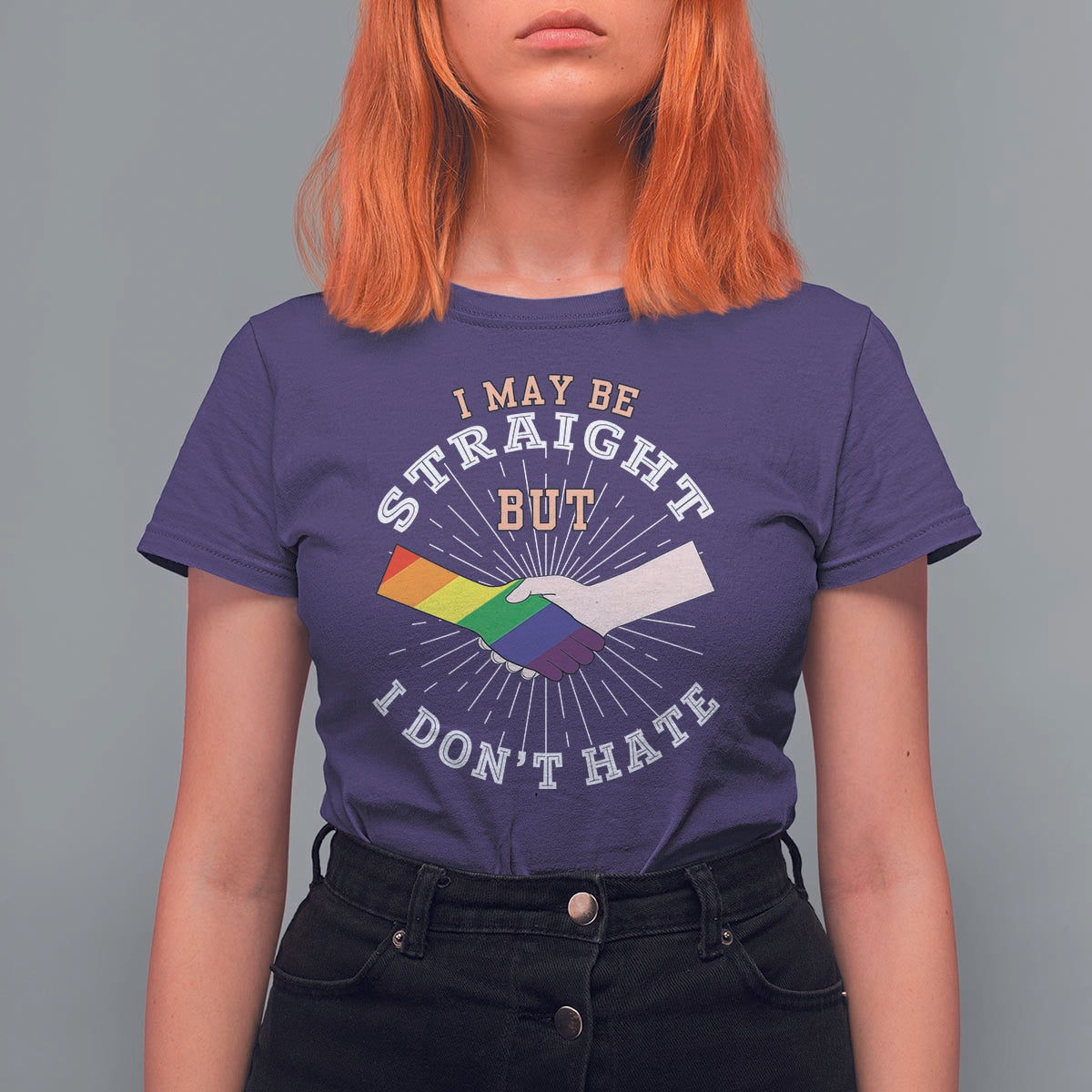 LGBT Gay Pride T Shirt For Women I May Be Straight But I Don't Hate Rainbow Flag Hand - Wonder Print Shop