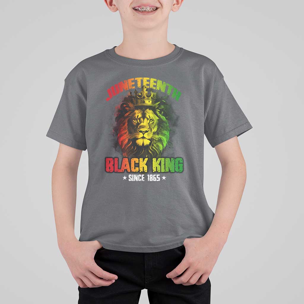 Juneteenth Black King Since 1865 T Shirt For Kid Cool Awesome Lion Flag - Wonder Print Shop