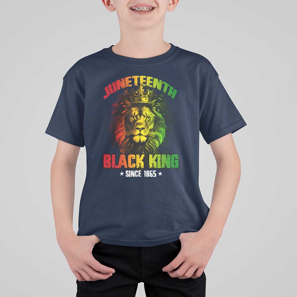 Juneteenth Black King Since 1865 T Shirt For Kid Cool Awesome Lion Flag - Wonder Print Shop