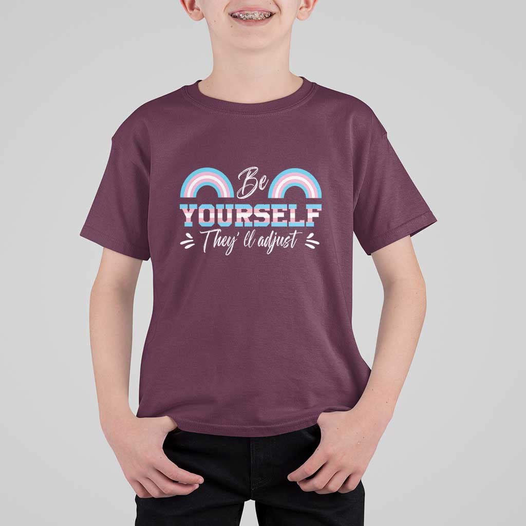 Transgender T Shirt For Kid Be Yourself They'll Adjust Vintage Rainbow Trans Pride Flag LGBT - Wonder Print Shop