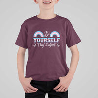 Transgender T Shirt For Kid Be Yourself They'll Adjust Vintage Rainbow Trans Pride Flag LGBT - Wonder Print Shop