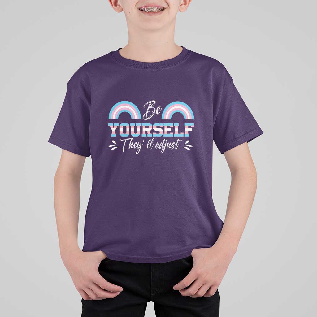 Transgender T Shirt For Kid Be Yourself They'll Adjust Vintage Rainbow Trans Pride Flag LGBT - Wonder Print Shop