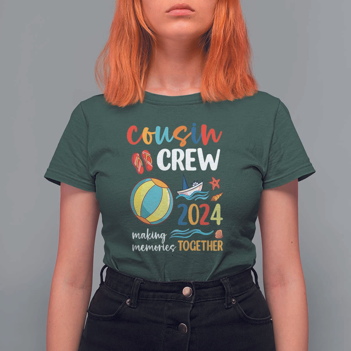 Cousin Crew 2024 Making Memories Together T Shirt For Women Summer Vacation Beach Family Trips Matching Ocean Wave - Wonder Print Shop