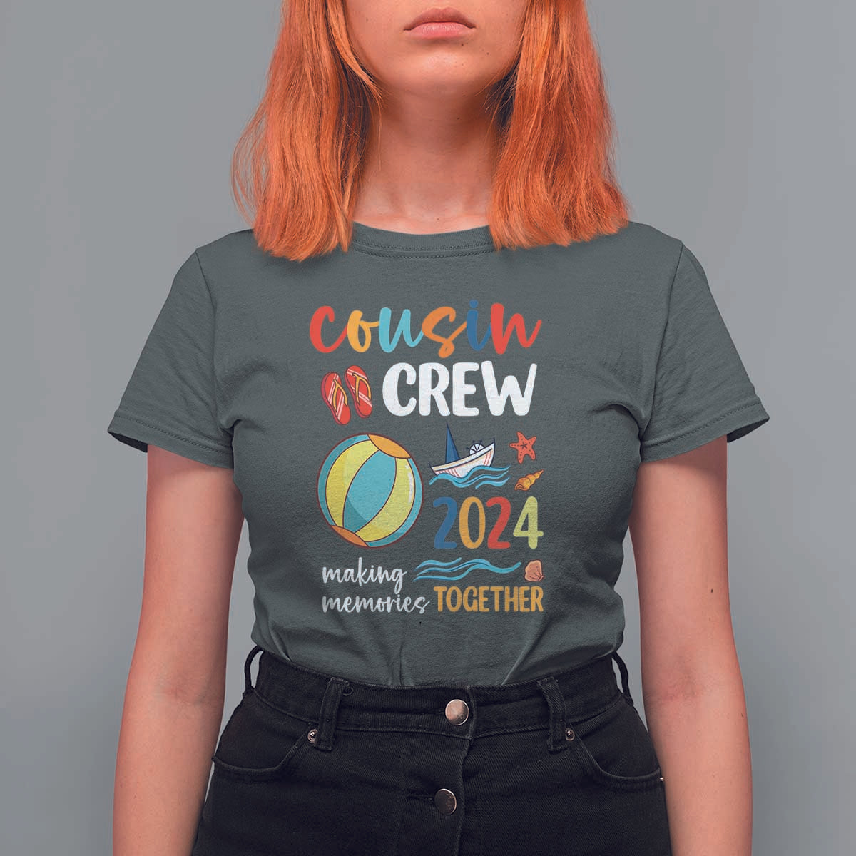 Cousin Crew 2024 Making Memories Together T Shirt For Women Summer Vacation Beach Family Trips Matching Ocean Wave - Wonder Print Shop