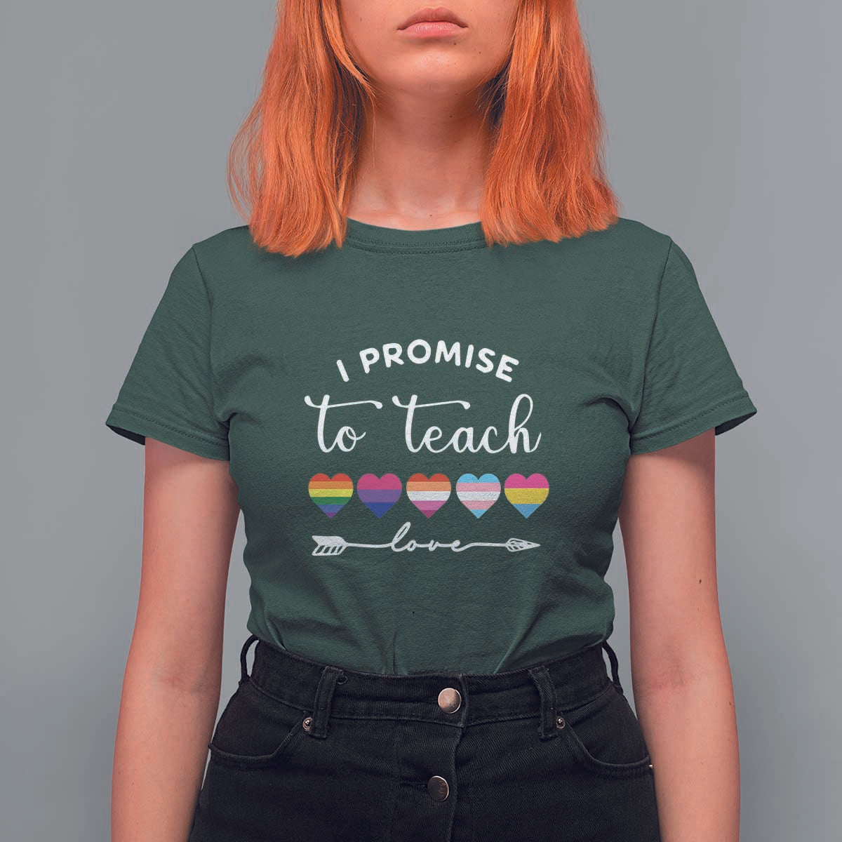 Teacher T Shirt For Women I Promise To Teach Love LGBT-Q Pride Proud Ally Heart - Wonder Print Shop