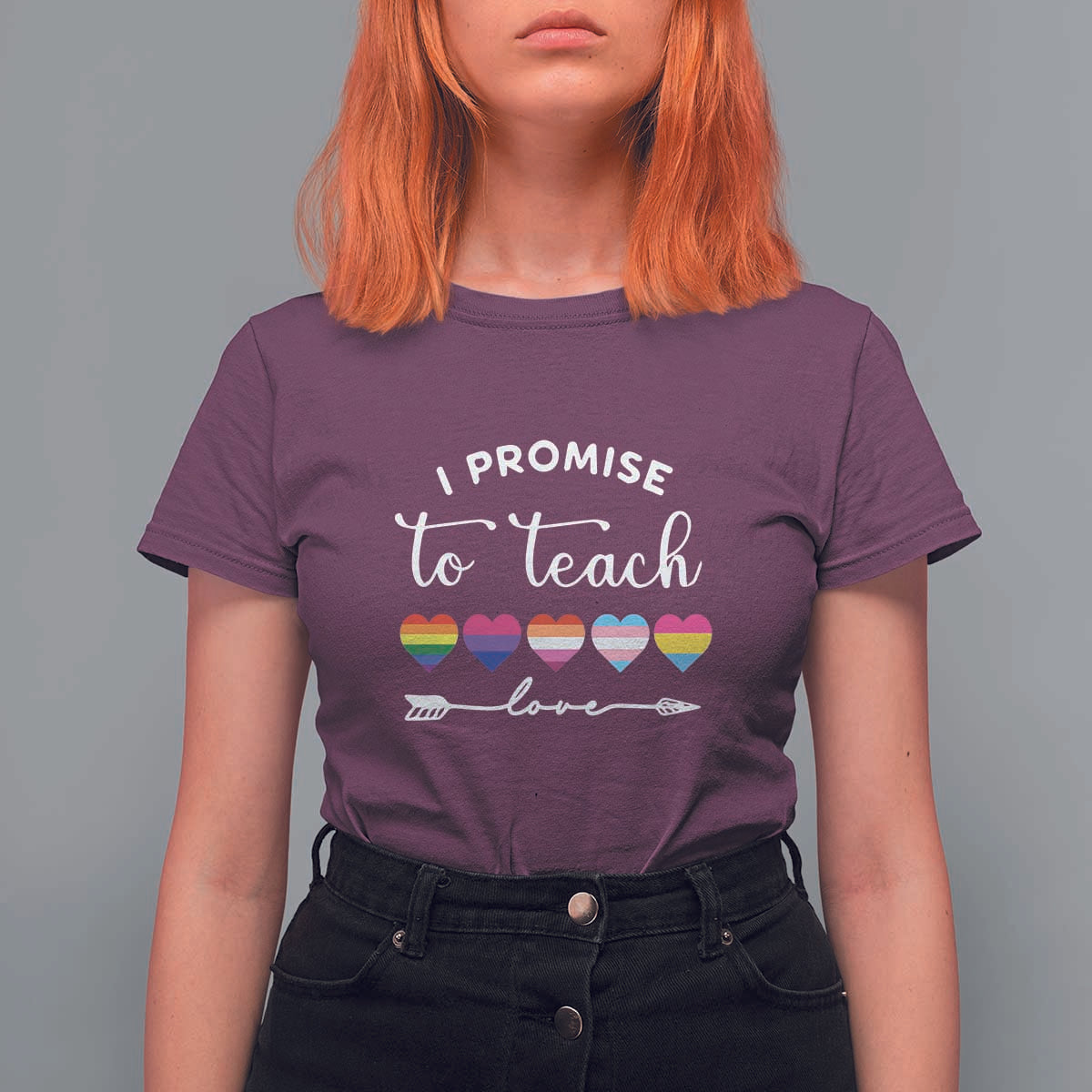 Teacher T Shirt For Women I Promise To Teach Love LGBT-Q Pride Proud Ally Heart - Wonder Print Shop