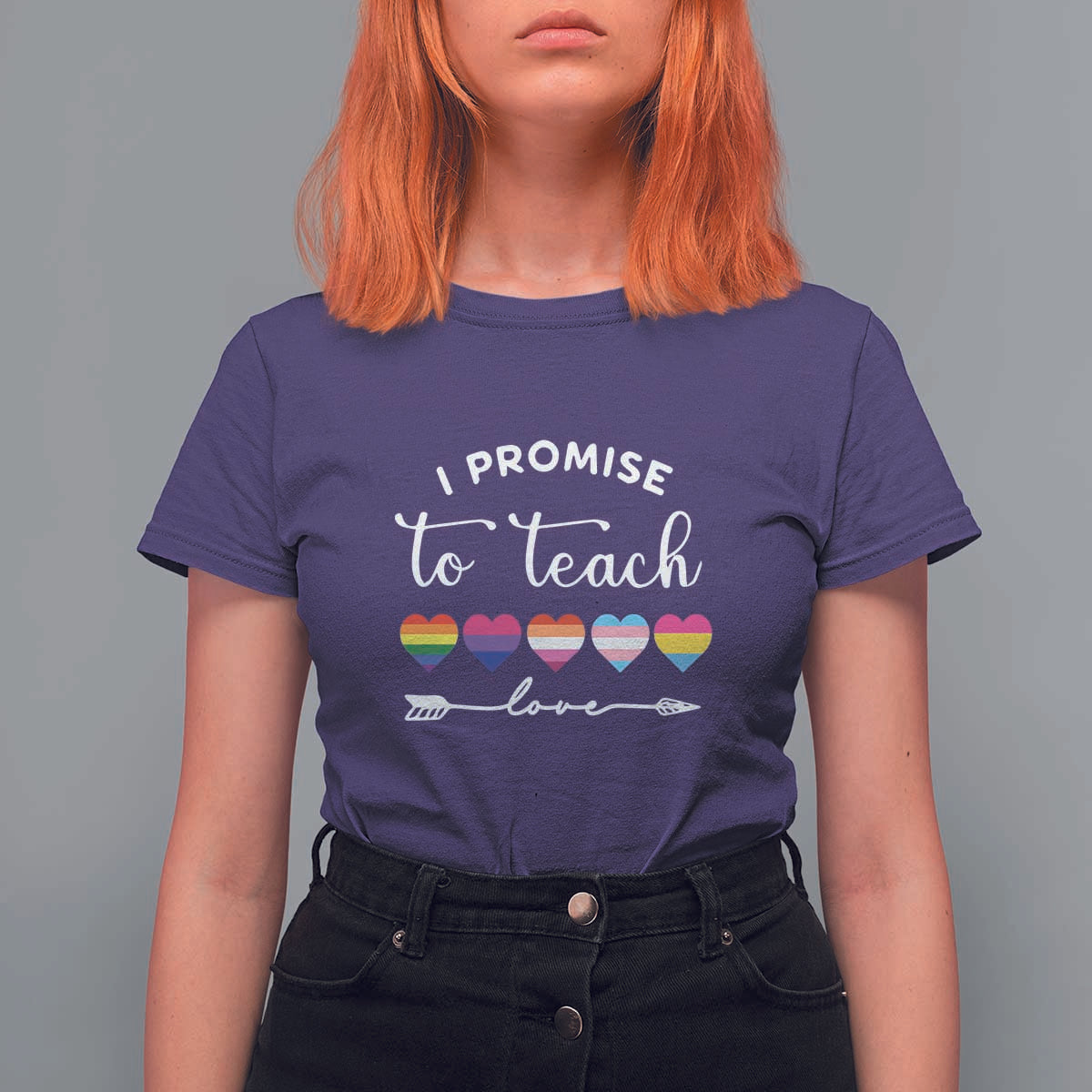 Teacher T Shirt For Women I Promise To Teach Love LGBT-Q Pride Proud Ally Heart - Wonder Print Shop