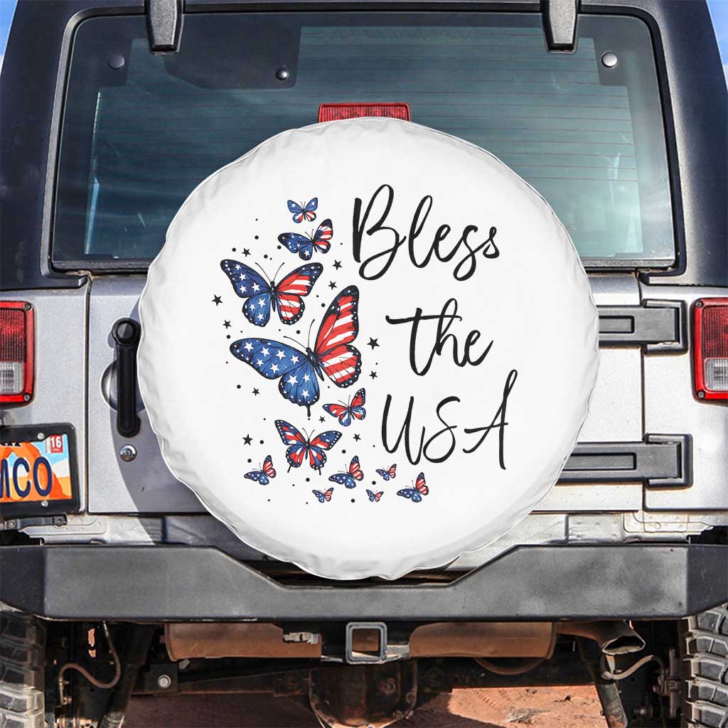Bless The USA 4th of July Spare Tire Cover Patriotic American Flag Butterfly Independence Day