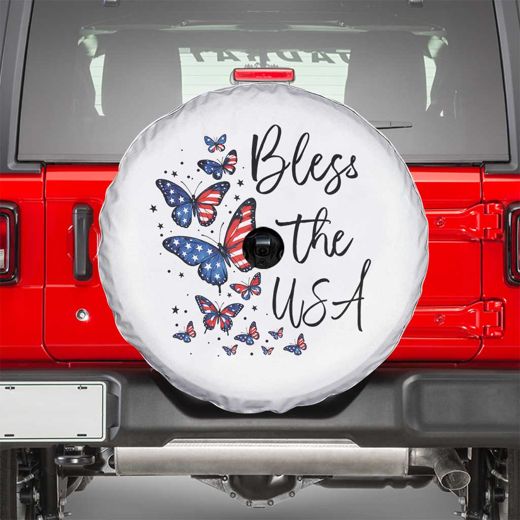 Bless The USA 4th of July Spare Tire Cover Patriotic American Flag Butterfly Independence Day