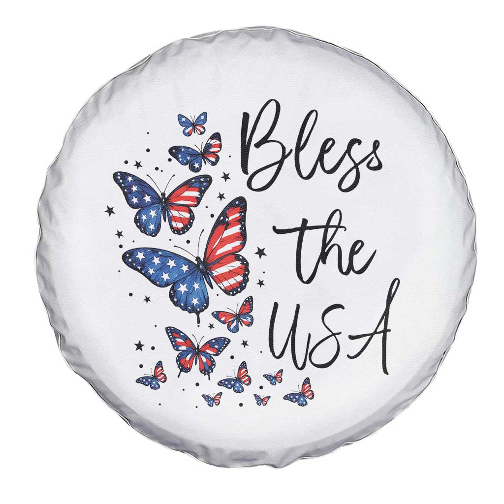 Bless The USA 4th of July Spare Tire Cover Patriotic American Flag Butterfly Independence Day