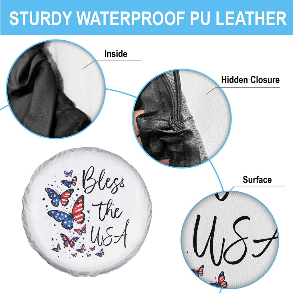 Bless The USA 4th of July Spare Tire Cover Patriotic American Flag Butterfly Independence Day