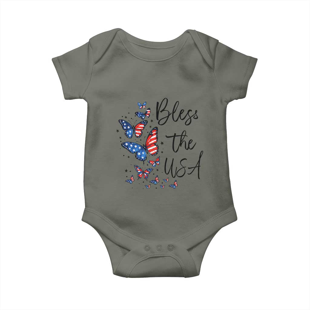 Bless The USA 4th of July Baby Onesie Patriotic American Flag Butterfly Independence Day