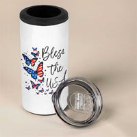 Bless The USA 4th of July 4 in 1 Can Cooler Tumbler Patriotic American Flag Butterfly Independence Day