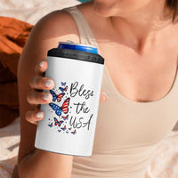 Bless The USA 4th of July 4 in 1 Can Cooler Tumbler Patriotic American Flag Butterfly Independence Day