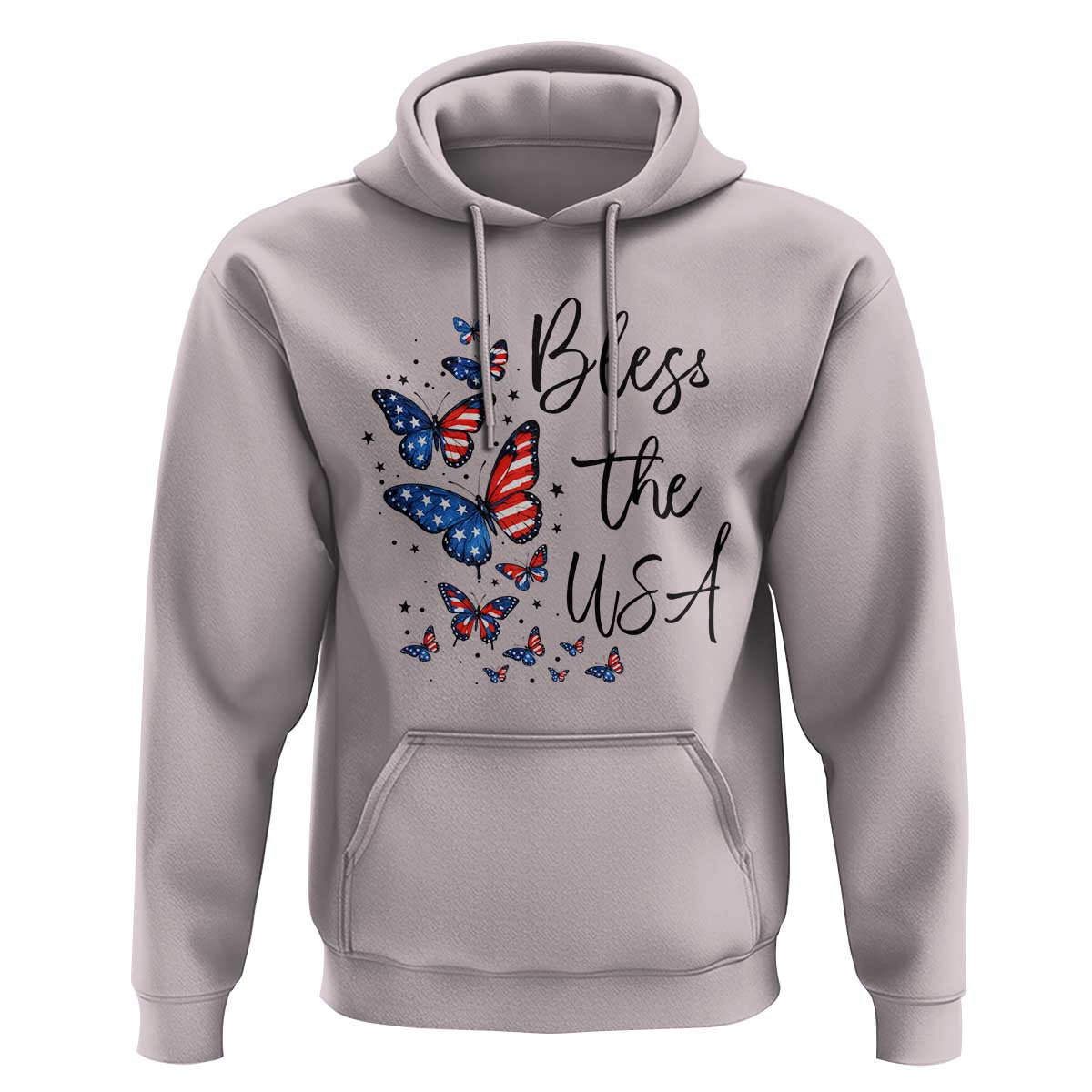 Bless The USA 4th of July Hoodie Patriotic American Flag Butterfly Independence Day
