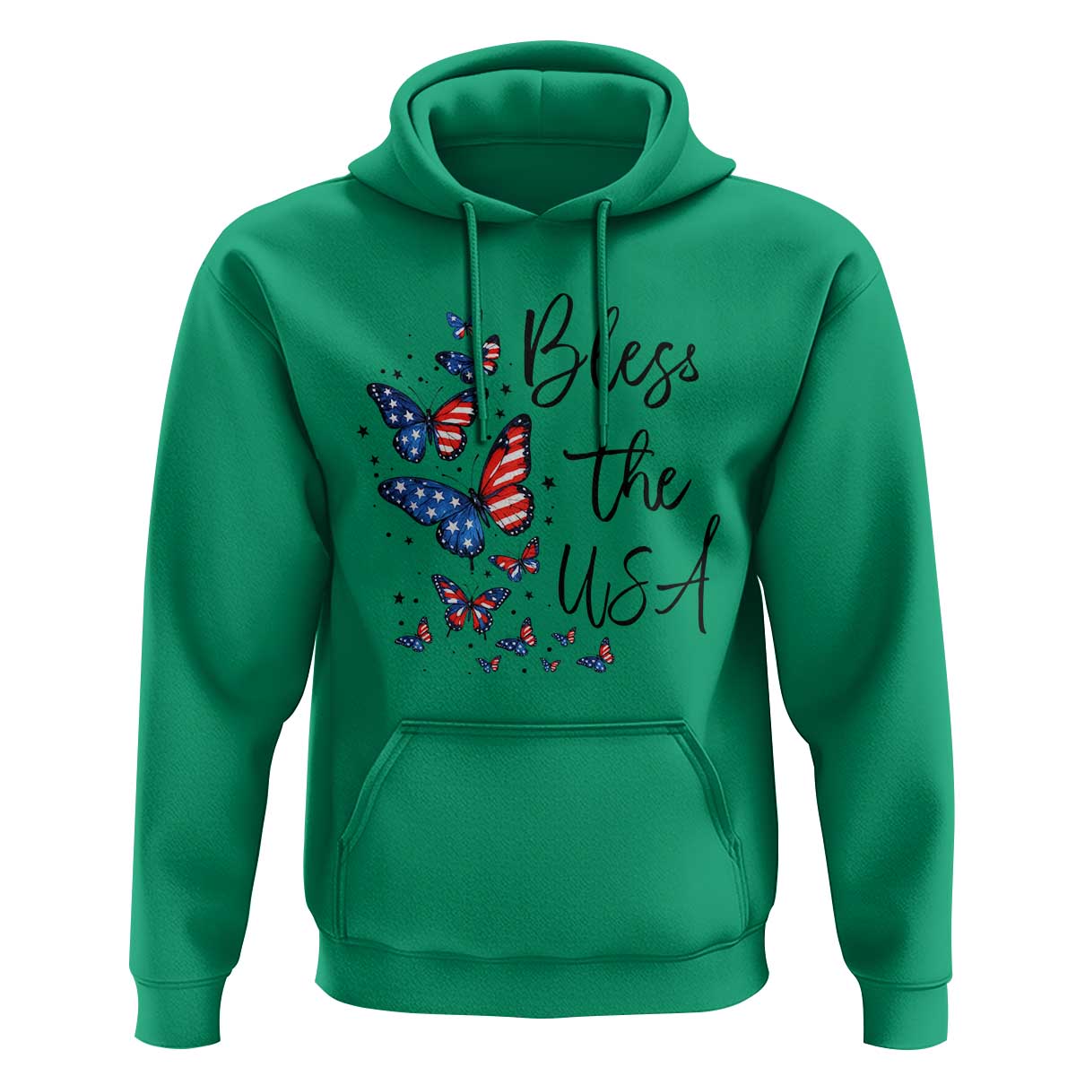 Bless The USA 4th of July Hoodie Patriotic American Flag Butterfly Independence Day