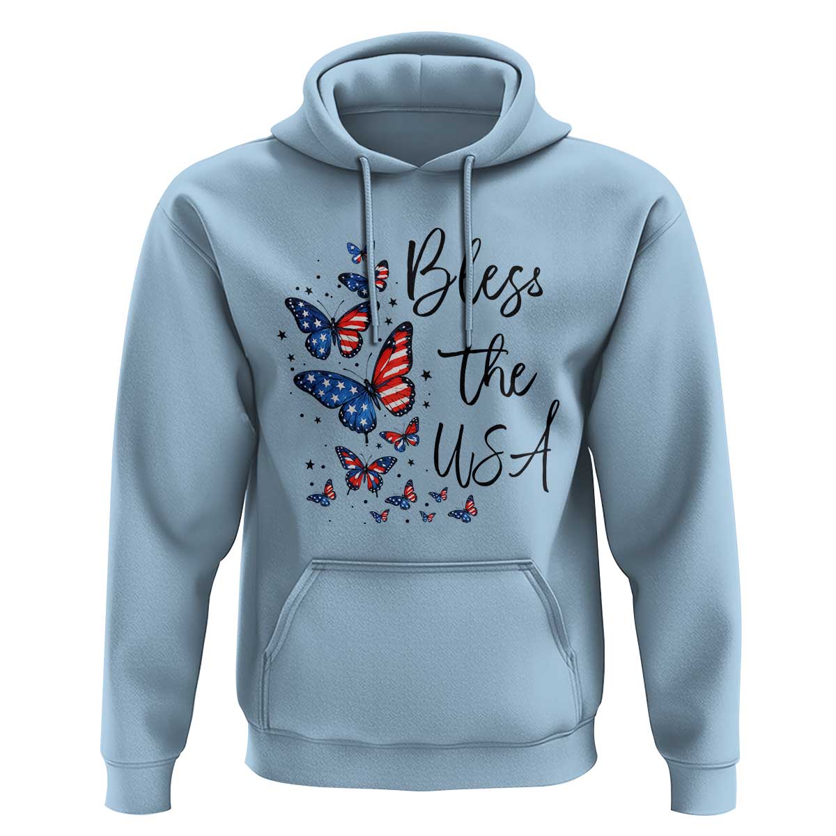 Bless The USA 4th of July Hoodie Patriotic American Flag Butterfly Independence Day