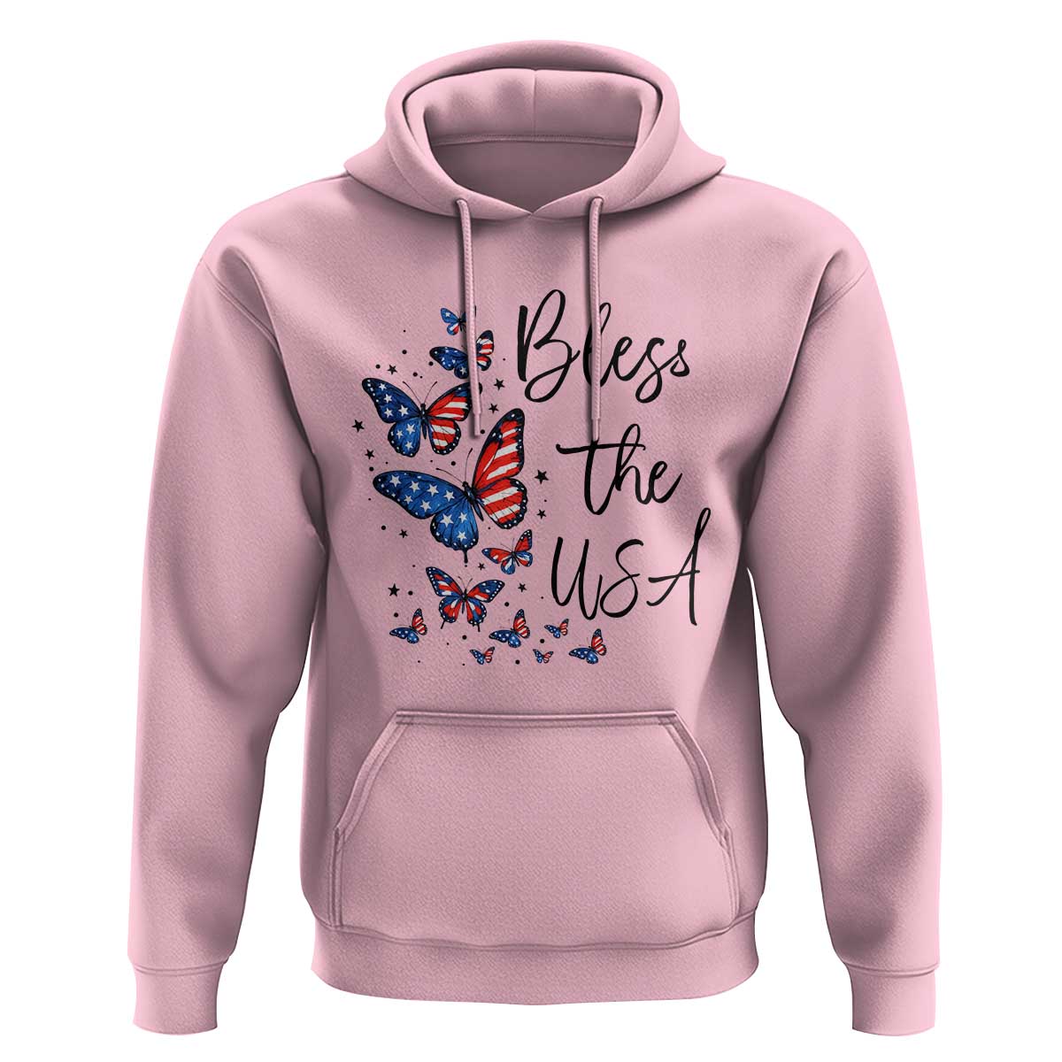 Bless The USA 4th of July Hoodie Patriotic American Flag Butterfly Independence Day