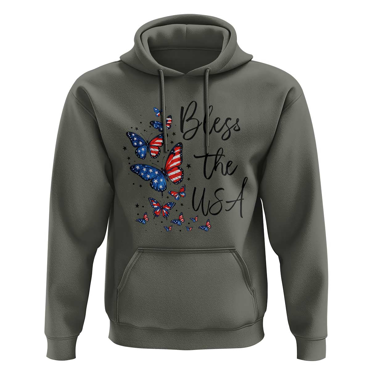 Bless The USA 4th of July Hoodie Patriotic American Flag Butterfly Independence Day