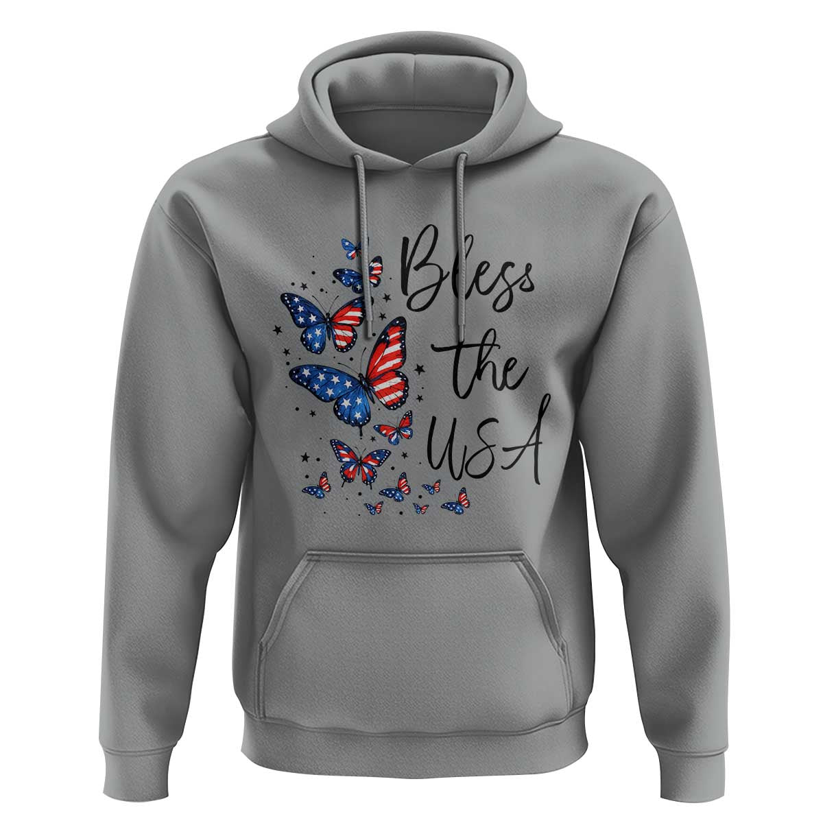 Bless The USA 4th of July Hoodie Patriotic American Flag Butterfly Independence Day