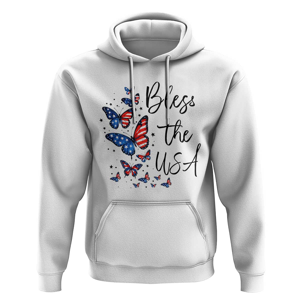 Bless The USA 4th of July Hoodie Patriotic American Flag Butterfly Independence Day