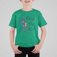Bless The USA 4th of July T Shirt For Kid Patriotic American Flag Butterfly Independence Day