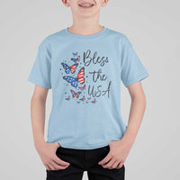 Bless The USA 4th of July T Shirt For Kid Patriotic American Flag Butterfly Independence Day