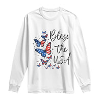 Bless The USA 4th of July Long Sleeve Shirt Patriotic American Flag Butterfly Independence Day