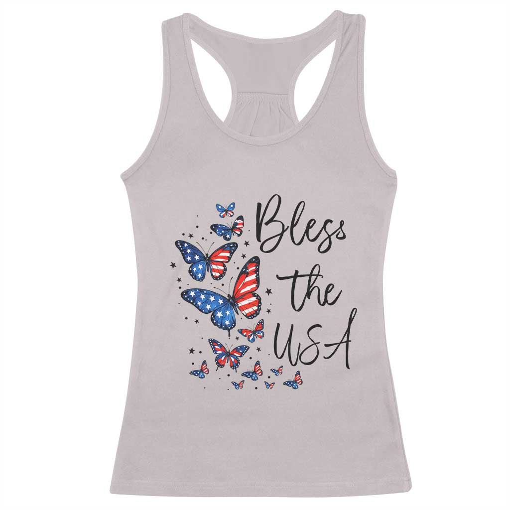 Bless The USA 4th of July Racerback Tank Top Patriotic American Flag Butterfly Independence Day