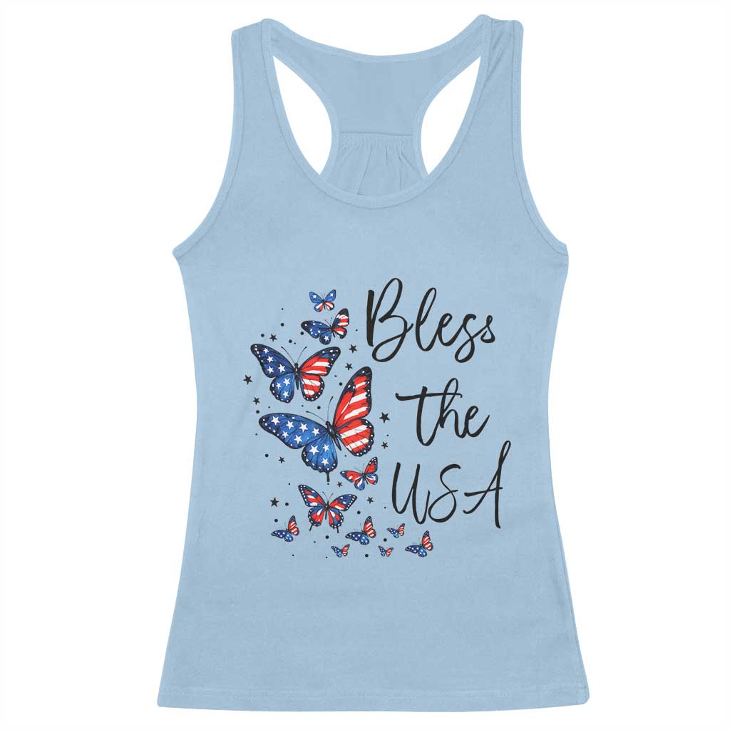 Bless The USA 4th of July Racerback Tank Top Patriotic American Flag Butterfly Independence Day