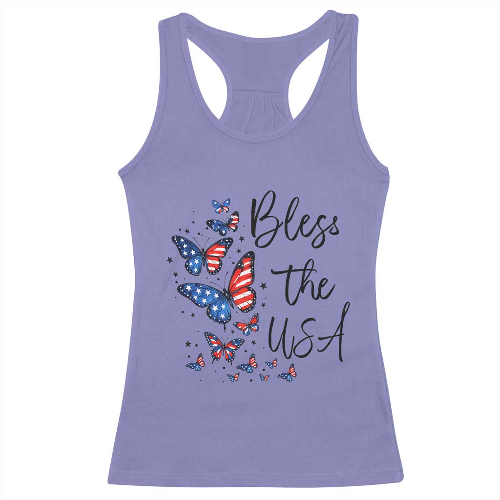 Bless The USA 4th of July Racerback Tank Top Patriotic American Flag Butterfly Independence Day