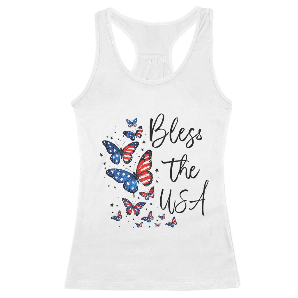 Bless The USA 4th of July Racerback Tank Top Patriotic American Flag Butterfly Independence Day
