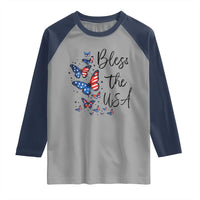 Bless The USA 4th of July Raglan Shirt Patriotic American Flag Butterfly Independence Day