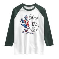 Bless The USA 4th of July Raglan Shirt Patriotic American Flag Butterfly Independence Day