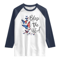 Bless The USA 4th of July Raglan Shirt Patriotic American Flag Butterfly Independence Day
