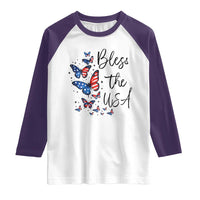 Bless The USA 4th of July Raglan Shirt Patriotic American Flag Butterfly Independence Day